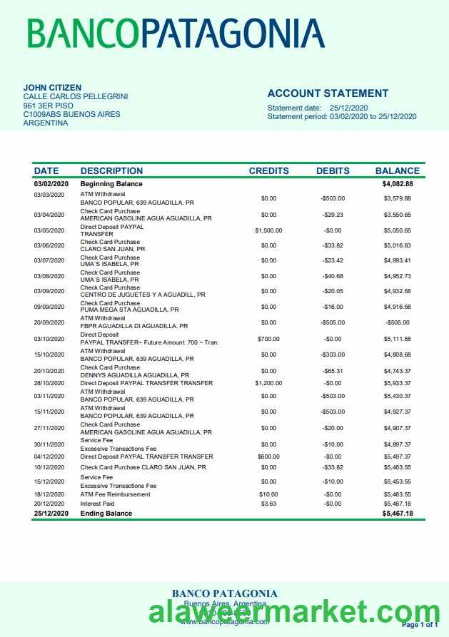 Argentina Banco Patagonia bank statement